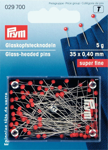 Knappnålar, 0.40mm, 35mm långa, med litet rött glashuvud, "Super Fine"