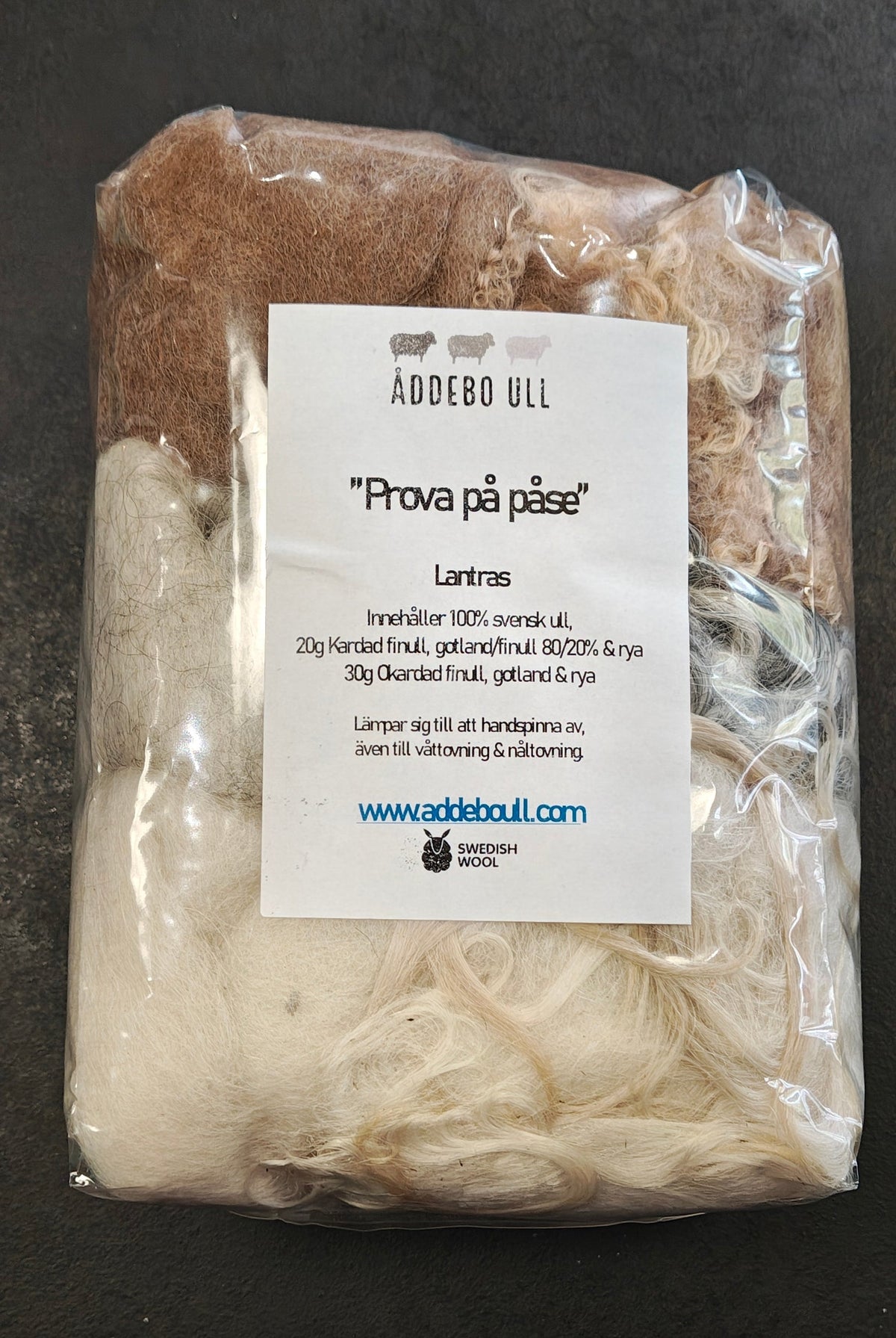 Prova på-påse med ull, lantras